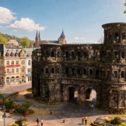 Die Porta Nigra in Trier im Jahr 2045: sorgfältig restauriert und im Glanz eines schönen Frühlingstages.