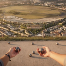Zukunftsvision des Tempelhofer Feldes aus Nahperspektive einer Boule-Anlage – man steht direkt am Spielgeschehen.