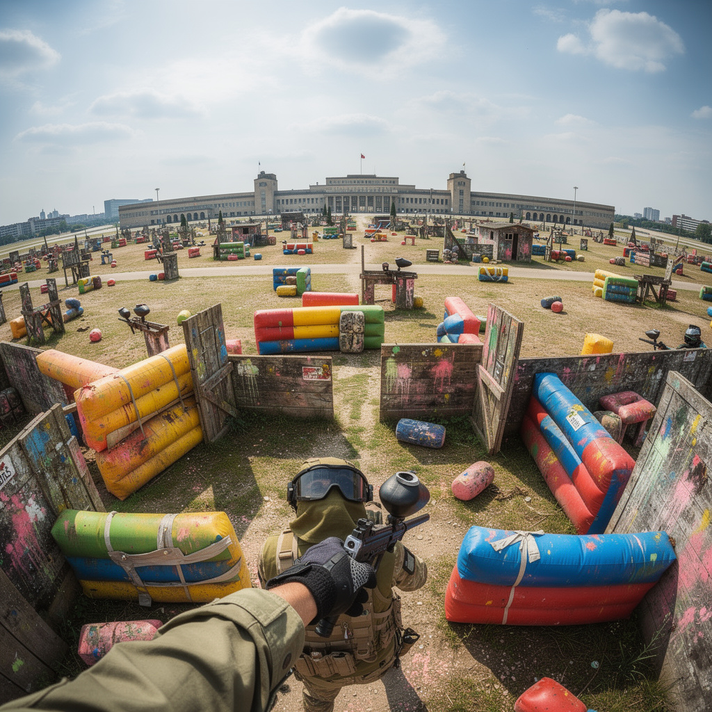 Zukunftsvision des Tempelhofer Feldes als Paintball-Arena mit immersiver GoPro-Perspektive